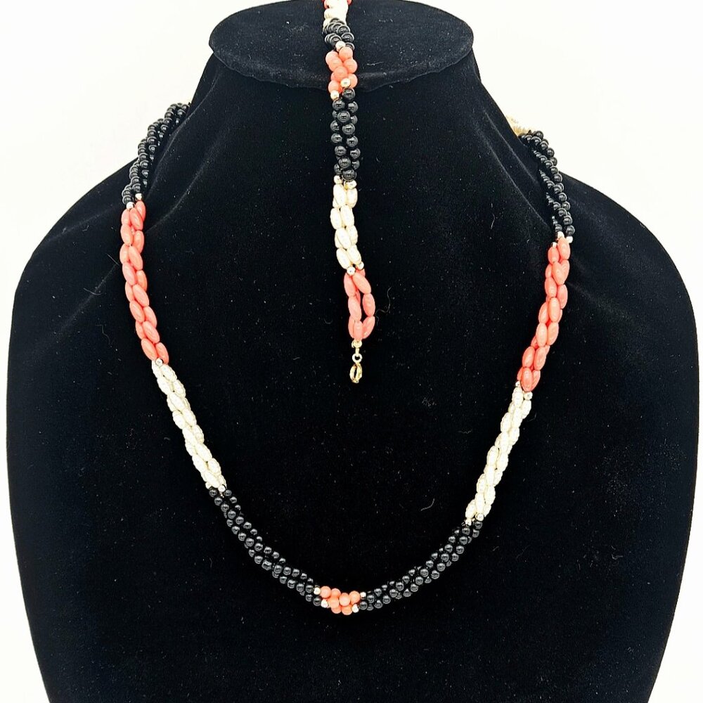 Vintage Coral, Mother of Pearl and Black Onyx Set